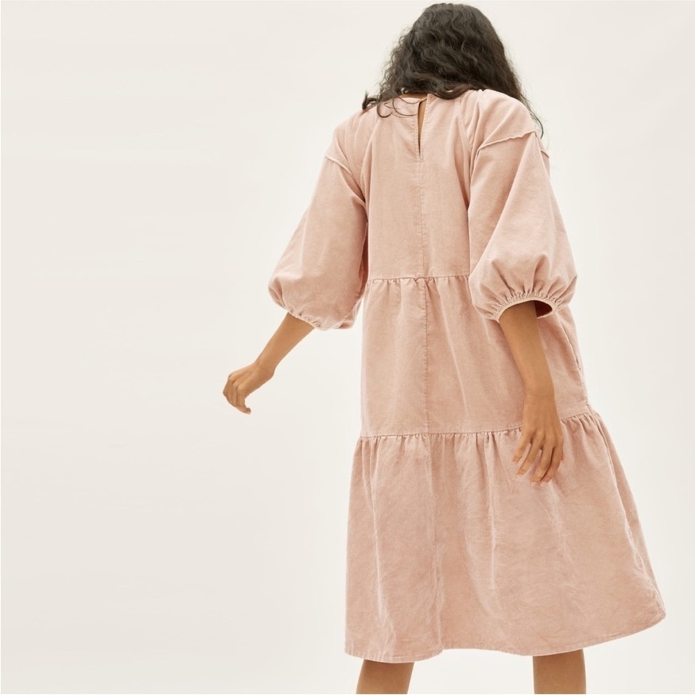 Everlane The Tiered Corduroy Midi Dress Small Tan pockets normcore cottagecore - Picture 3 of 14